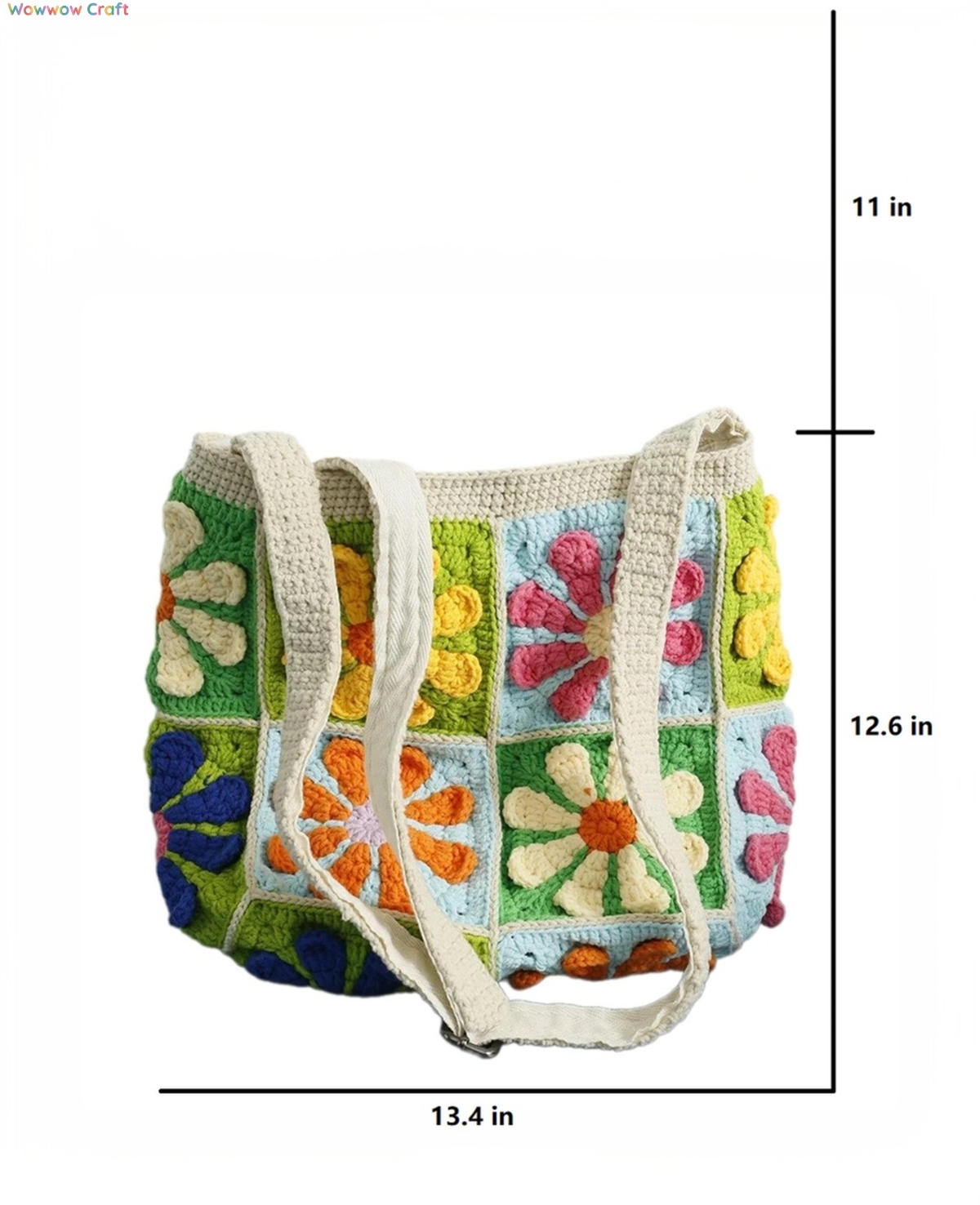 Shoulder Bags,Totes,Handmade Crochet Bags,Colorful Flowers Embroidery Granny Square Tote crocheted with Snow Fairy Yarn - High quality handmade crocheted shoulder bag